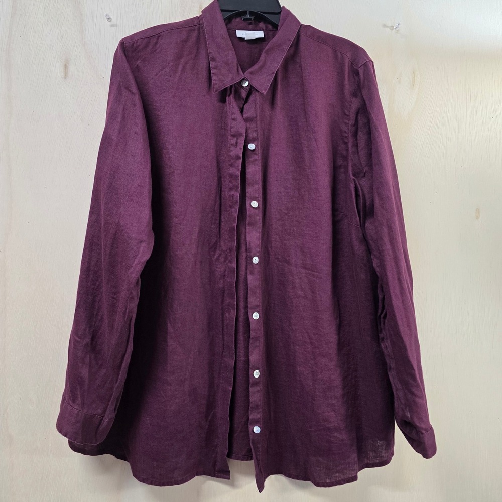 J.Jill Love Linen Plum Purple Roll-Tab Button Down Shirt Womens Large